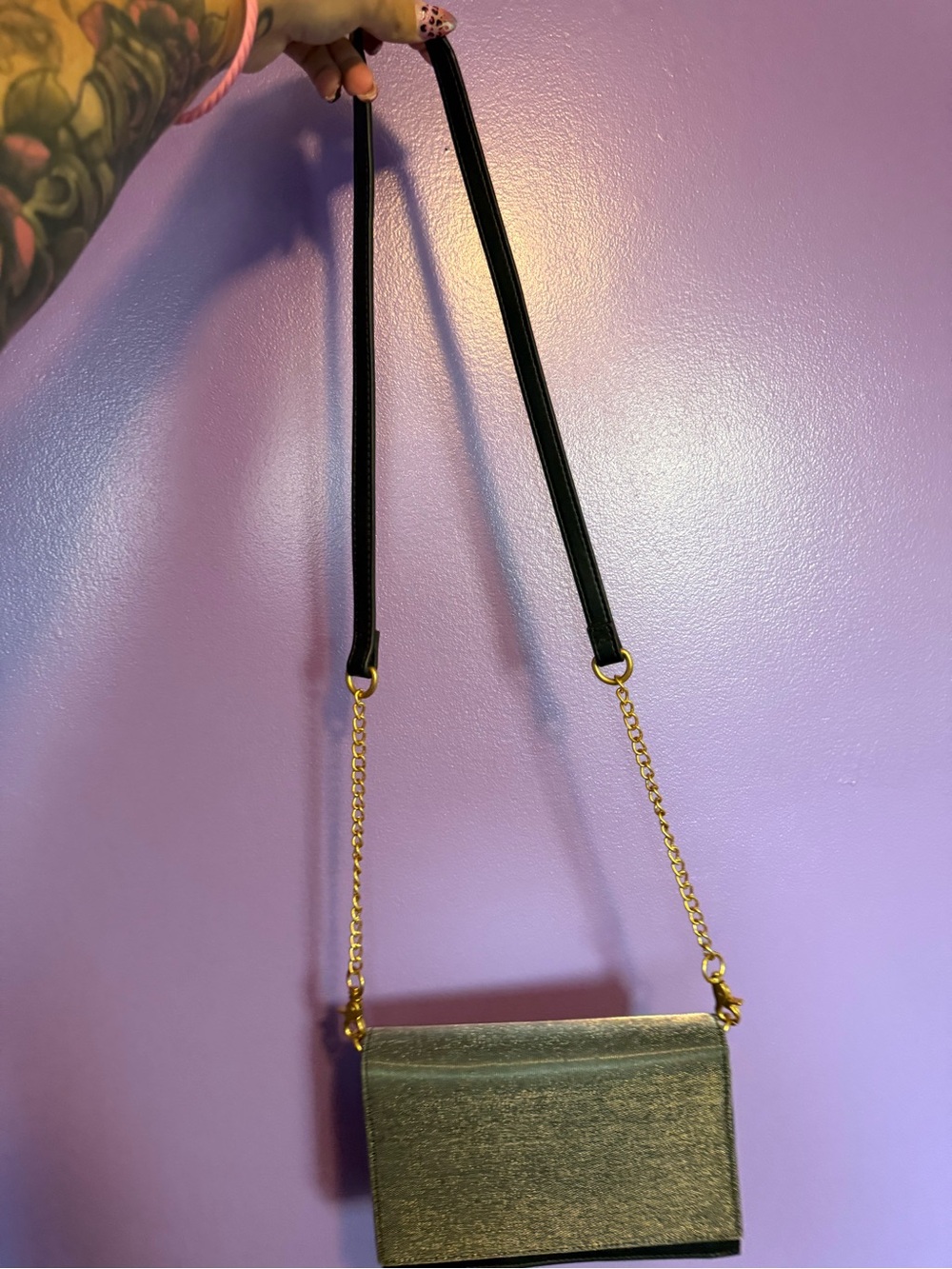 Betsey Johnson Black Crossbody with Gold Chain Strap